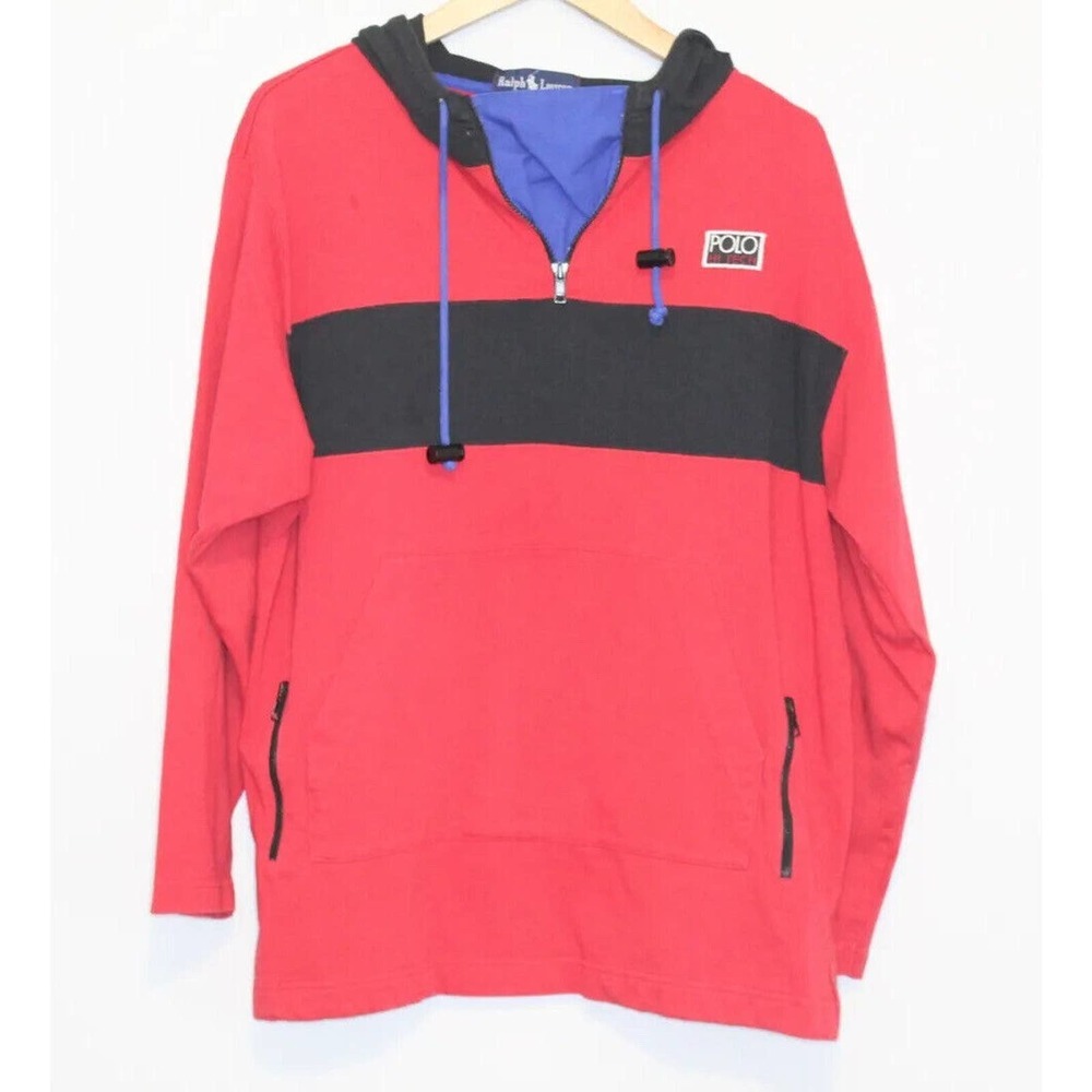 Vtg Polo Ralph Lauren Hi Tech Hoodie Hooded Sweatshirt Red Men's Medium H10242 - Picture 3 of 15